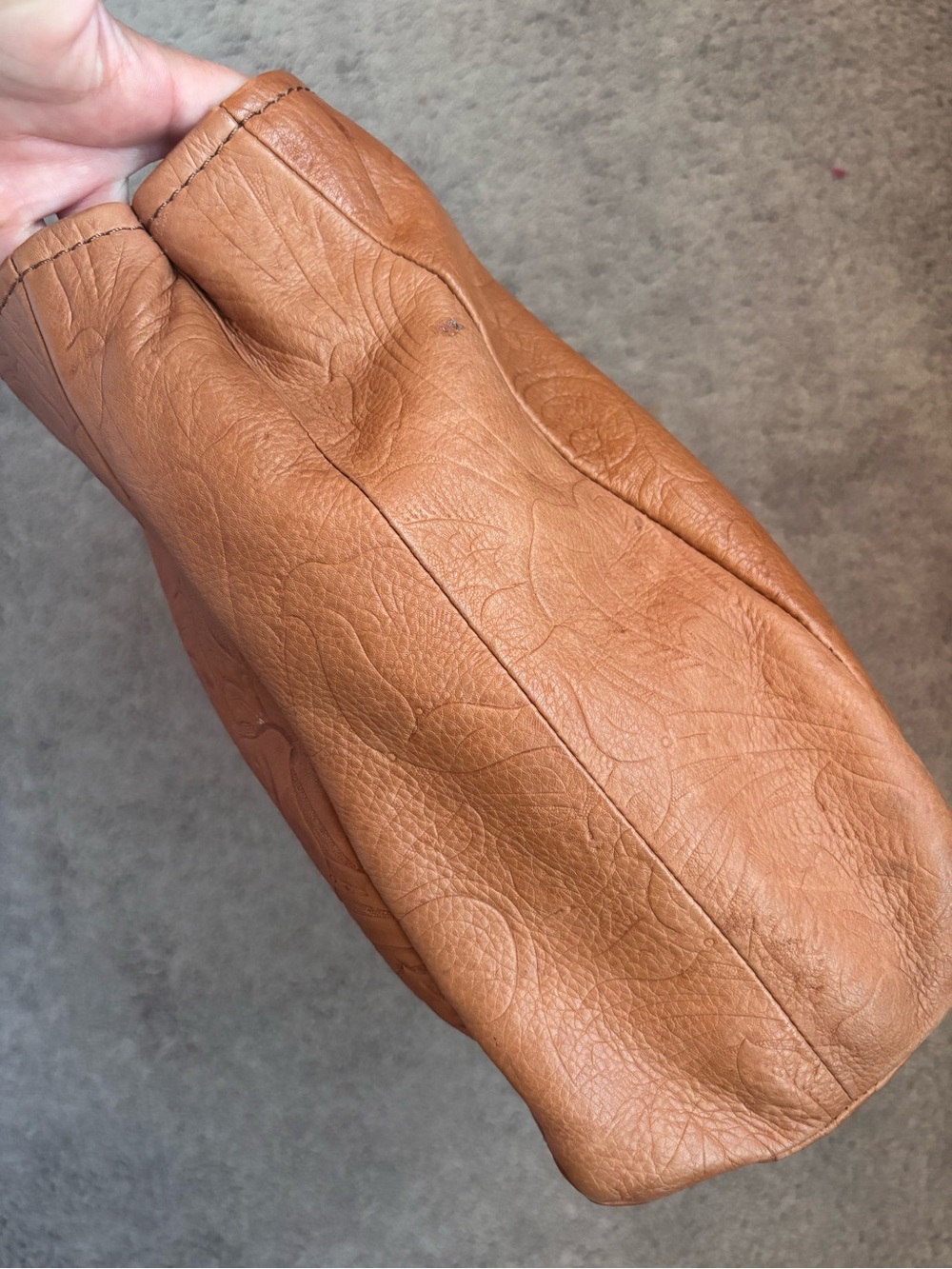 American Leather Co Brown Genuine Leather Embossed Shoulder Bag Boho Western - Picture 15 of 16